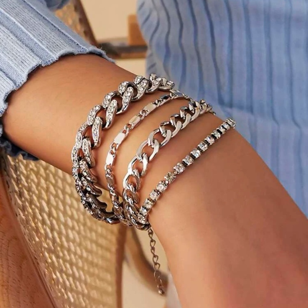 4 pcs Rhinestone Cuban Link Chain Bracelets - Picture 5 of 10